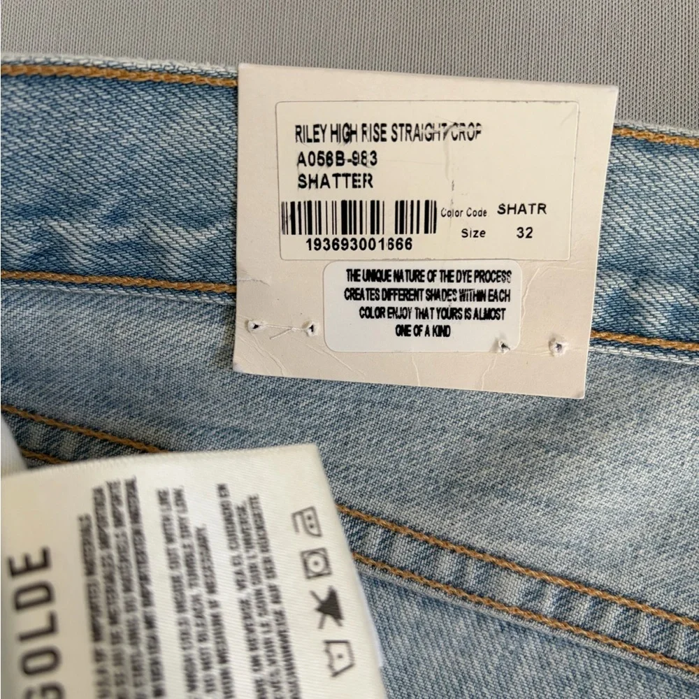 AGOLDE Jeans Riley High Rise Straight Crop in Shatter Size 32 Distressed Raw Hem